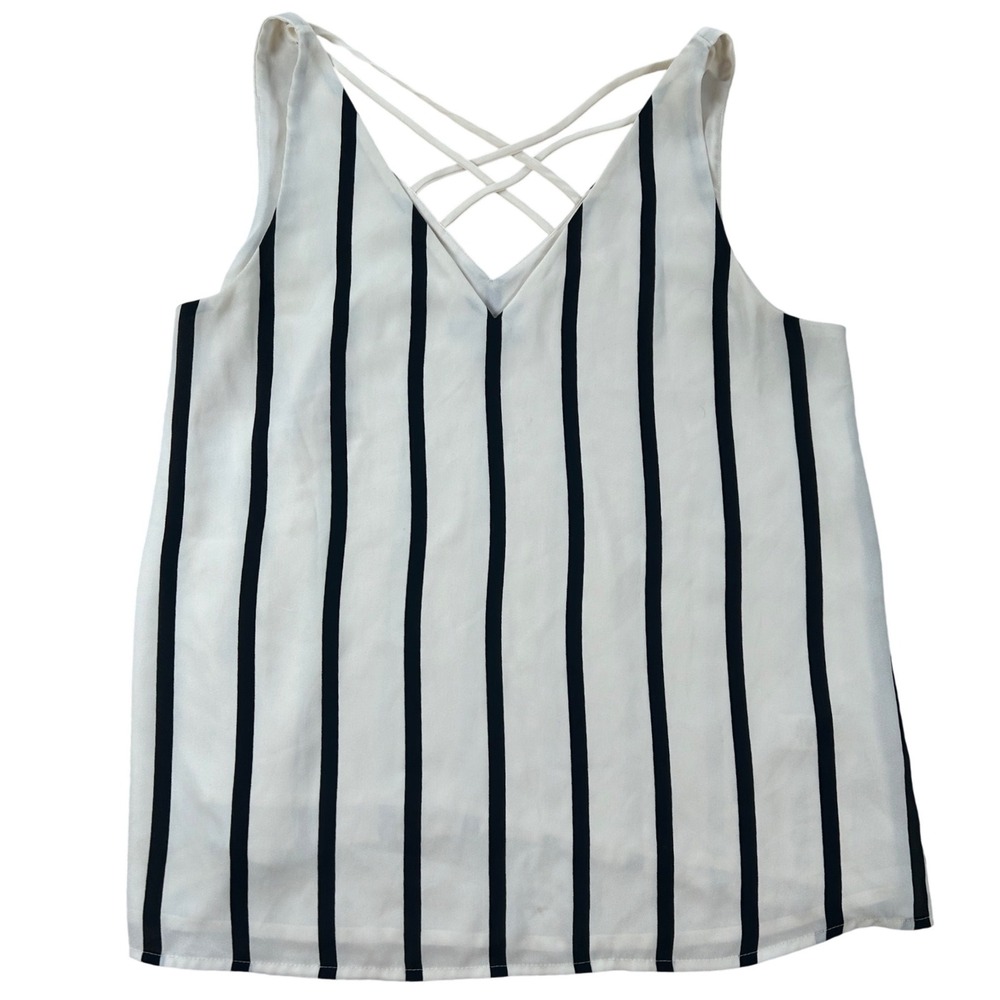 Express Striped Tank Top Women Size S White Black Strappy V-Neck Minimalist Chic